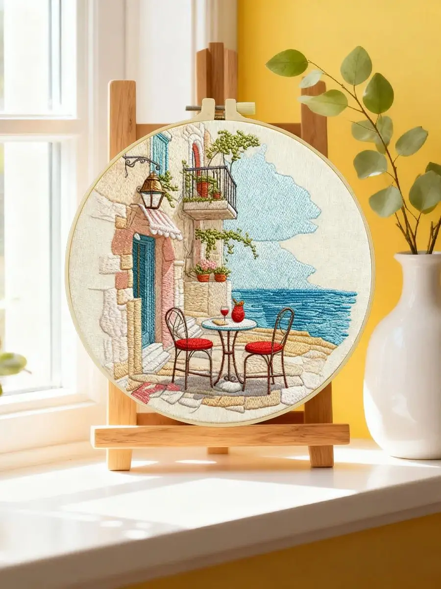 1 Stück 20X20CM/15X15CM 7,87/6,3 Zoll Urlaubs-Stickerei-Starter-Kit DIY-Kit DIY-Stickerei-Set Handarbeiten Nadelkunst – Detail 6