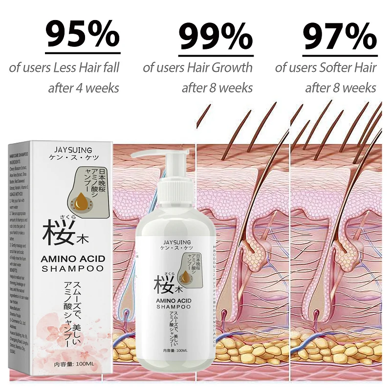 

100ml Jaysuing Cherry Blossom Shampoo Deep Cleansing Scalp Repair Hair Follicle Damage Strong Hair Anti-Hair Loss vitamins