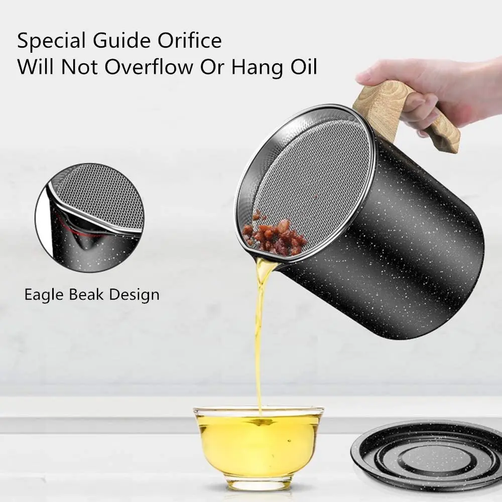 

M-Modern-Bacon Grease Storage Stainless Steel-1.4 L/1.5 Quart Oil Storage Grease Keeper Can With Fine Mesh Strainer