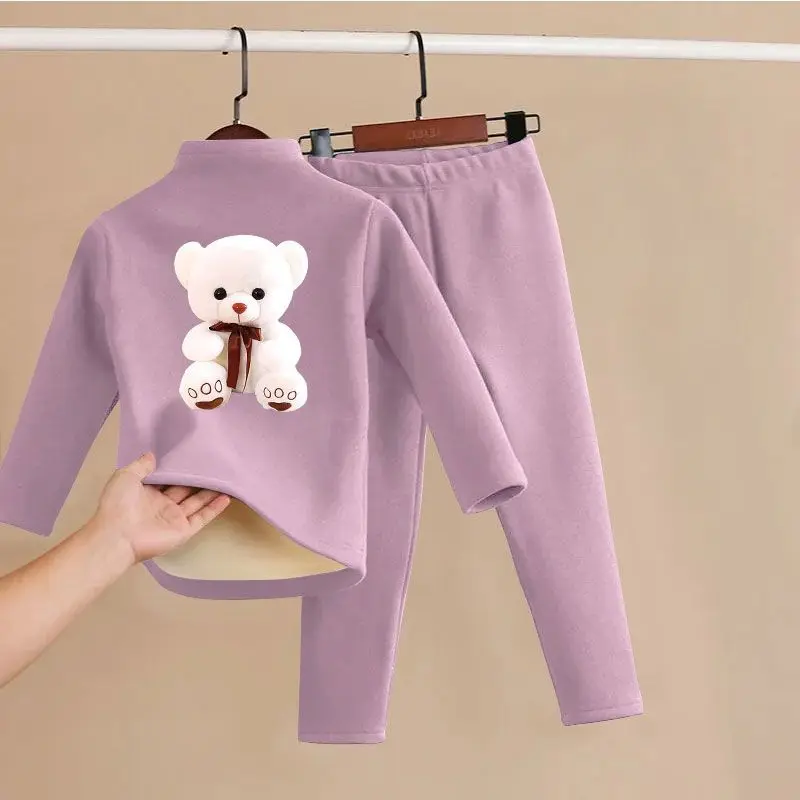 Children\'s Winter Fleece Clothes Set Cotton Warm Casual Middle Large Kids Underwear Home Wear Two-piece Set Pajamas