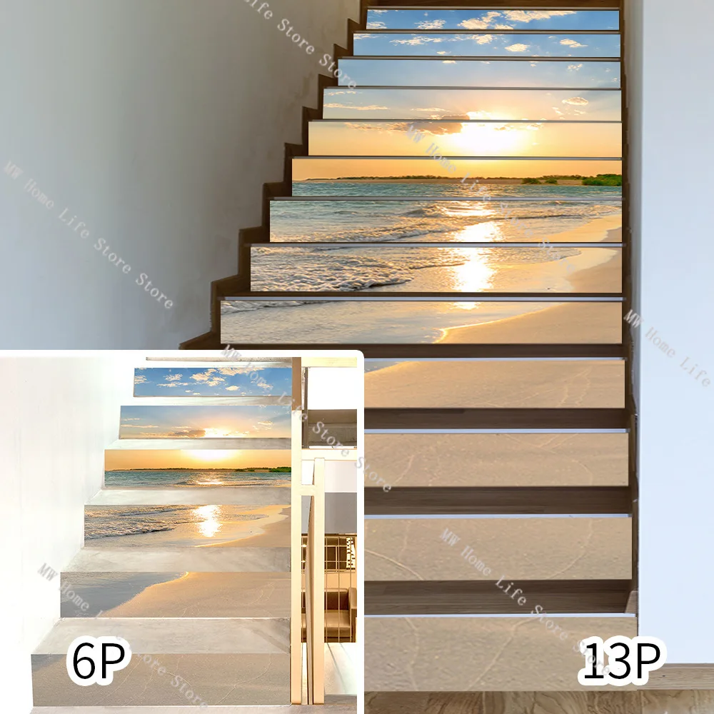 

3D Dusk Sea View Creative Steps Decoration Stair Stickers PVC Self-adhesive Waterproof Wall Stickers Home Decoration Murals