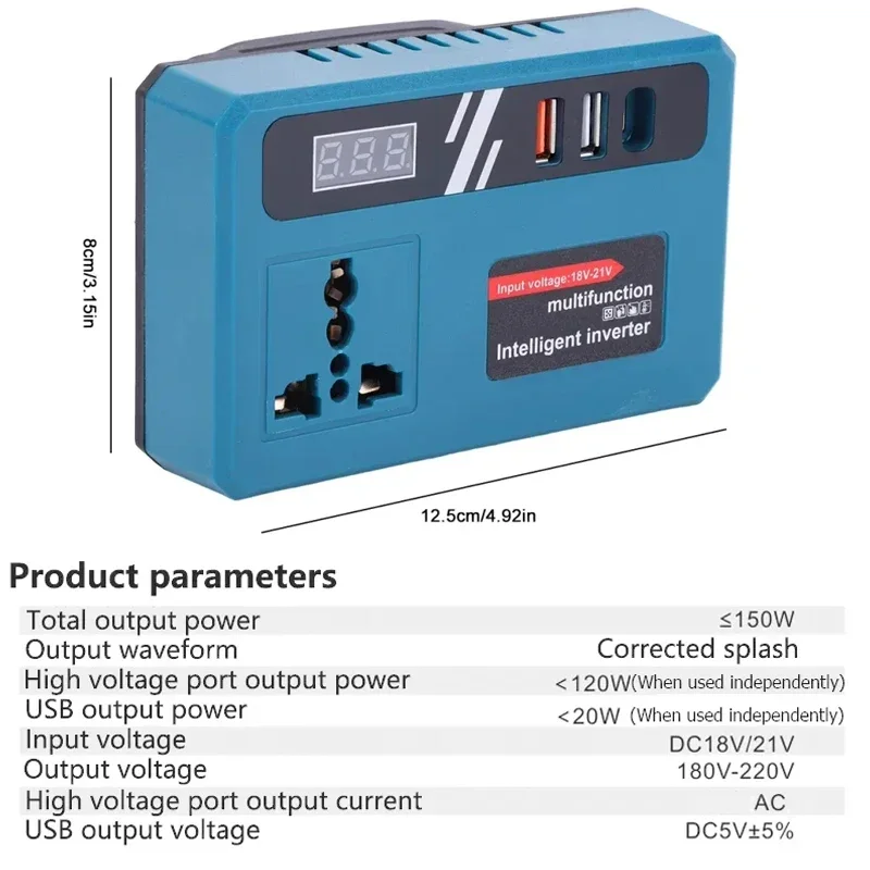 Adaptador de bateria inversora de energia 120W para Makita 18V Li-ion Baterias Plug conversão 220V USB Carga de eletrodomésticos