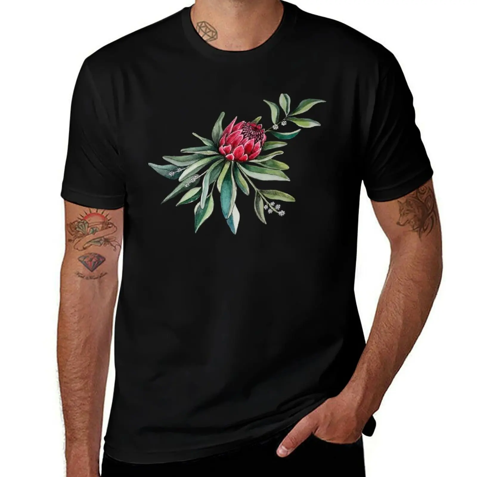 

shirts white man shirts personalised Protea fit pack shirt flower t t Watercolor slim for on man white T-Shirt for t