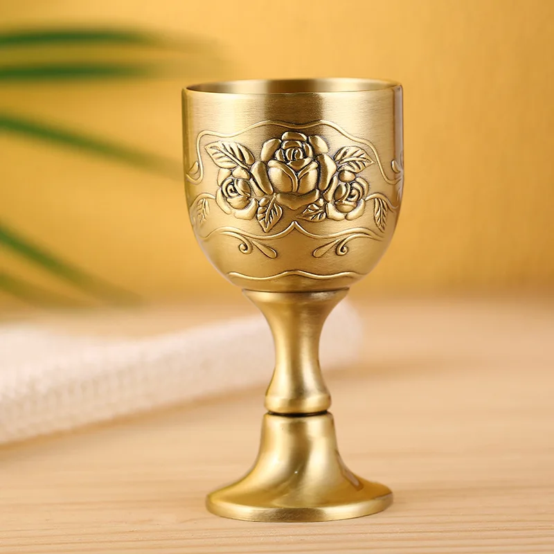 Pure Copper Chalice Cup Cocktail Glass Wine Goblet Brass Beverage Brass Goblet Metal Liquor Tumbler For Party Home Decoration