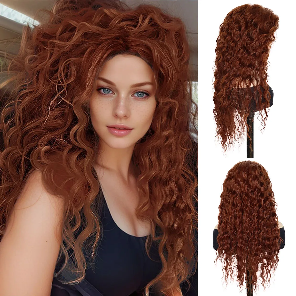 

Reddish Brown Wig Synthetic Hair Glueless Curly Wig Heat Resistant Hair for Women Auburn Deep Wave Wigs Copper Red Colored Wigs