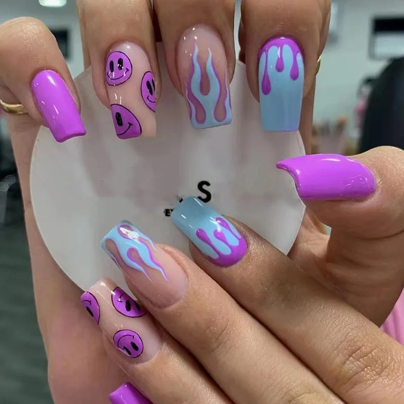 24P Halloween White Ghost Spooky Pumpkin Wearing False Nails Full Coverage Coffin Press on Nails Long Ballet Artifical Fake Nail