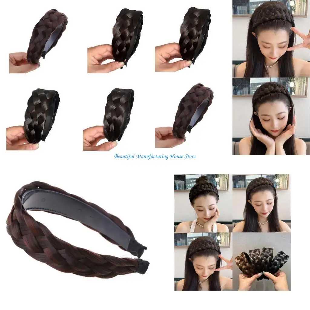 

E56A Hair Braided Headbands For Women Braided Hair Hoop Braid Hairbands Plaited Braid