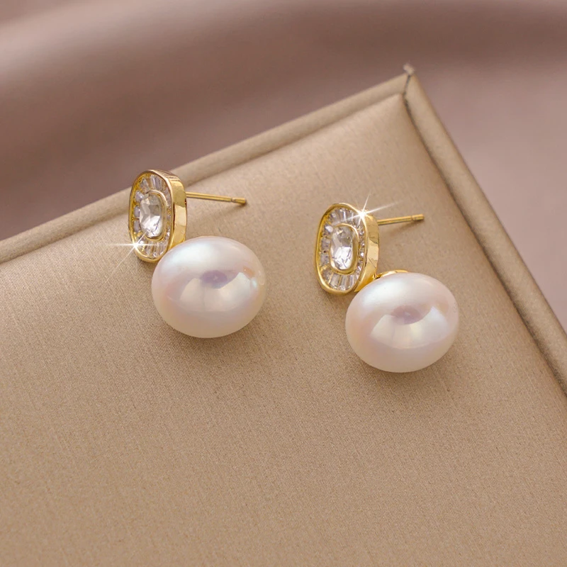 New Korean Fashion Style Sweet Round Brand Zircon Imitation Pearl Earrings Women's Gift Banquet Jewelry Earrings 2023