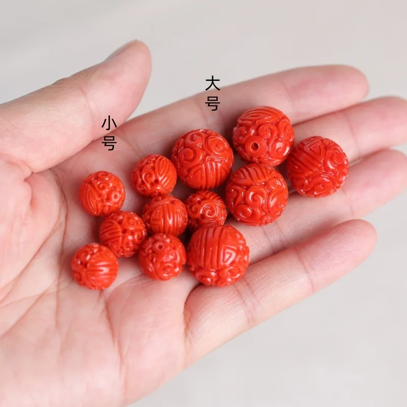 5 piezas de cuentas redondas con diseño de dragón tallado, cuentas espaciadoras sueltas de color rojo intenso, cuentas de piedra para la creación de pulseras, collares, colgantes y accesorios de joyería.