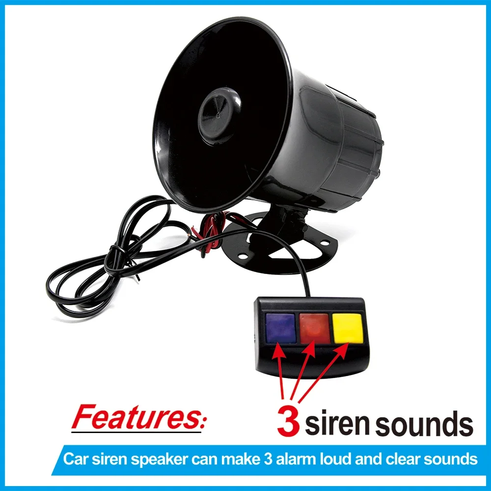 3 Tone Sound Loud Car Air Horn 12V Loud Sound Horn Car Loud Speaker Motorcycle Police Fire Siren Horn Speaker 115DB visible