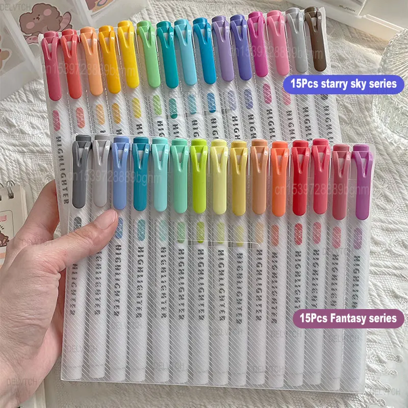 5/15/30Pcs Set Pastel Highlighter Pen Dual Tip 1mm 4mm Soft Color Art Marker Double Head Drawing Fluorescent Pen Stationery