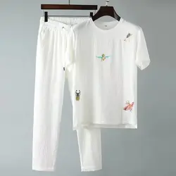 Sports suit men's summer high-end luxury embroidery men's summer casual short sleeve trousers two-piece set