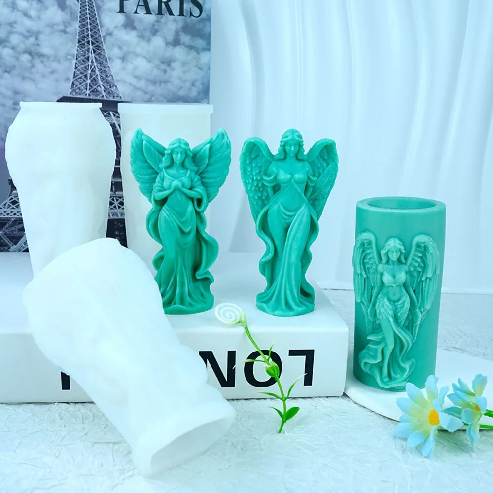 Wings Goddess Scented Silicone Candle Mould DIY Prayer Angel Sculpture Gypsum Resin Mold Women Candle Making Supplies Home Decor