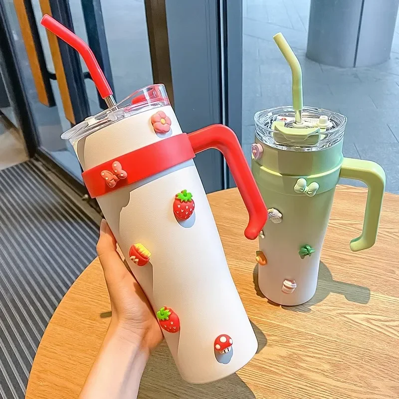 Bingba Cup 304 Stainless Steel Water Cup for Girls with Straw Large Capacity New Insulated Cup Water Bottle with Straw