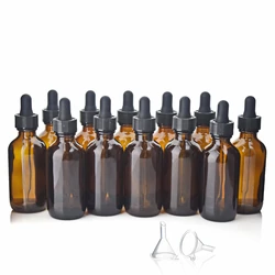 Botella cuentagotas, Botellas de tintura de vidrio ámbar recargables vacías con pipeta para aceites esenciales Productos químicos de laboratorio, 12 piezas, 2 Oz, 60ml