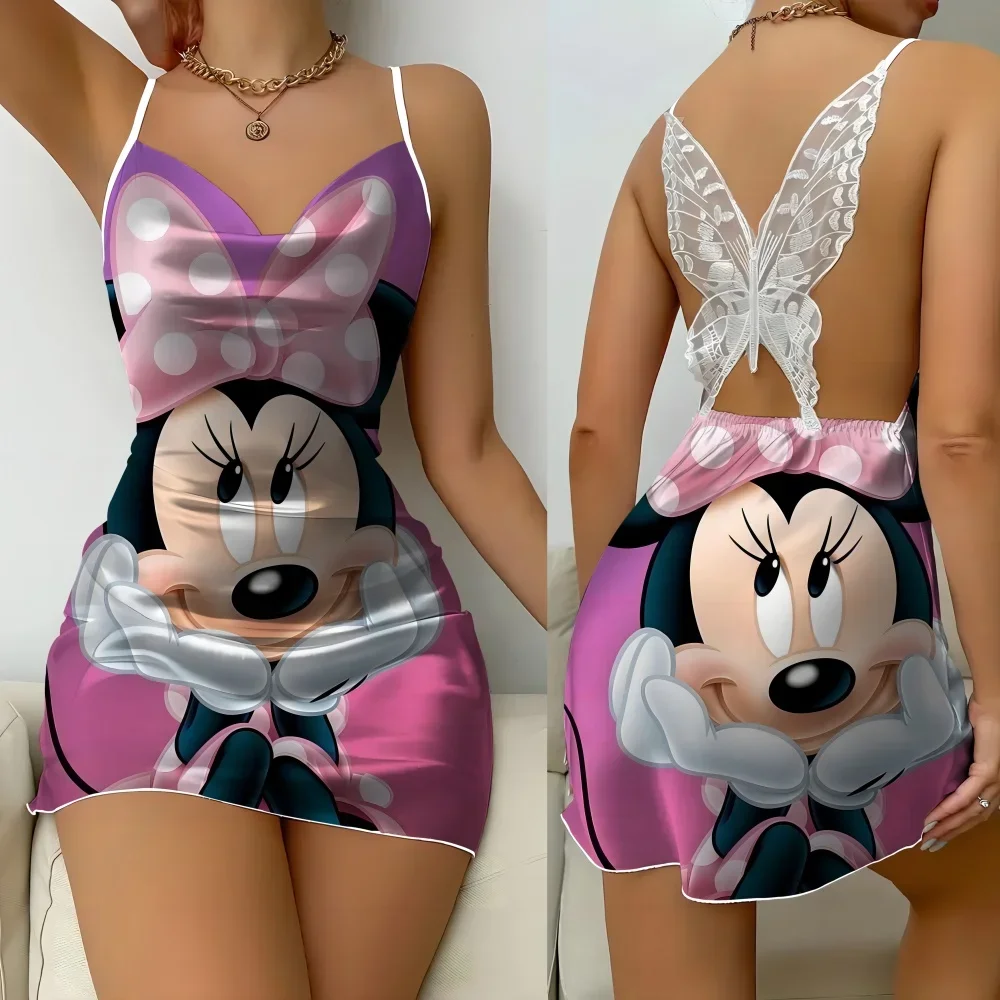 New Nightwear for Women Sexy Female Slip Sleeping Skirt Summer Sleevesless Women's Pajama with Cartoon Pattern Free Delivery