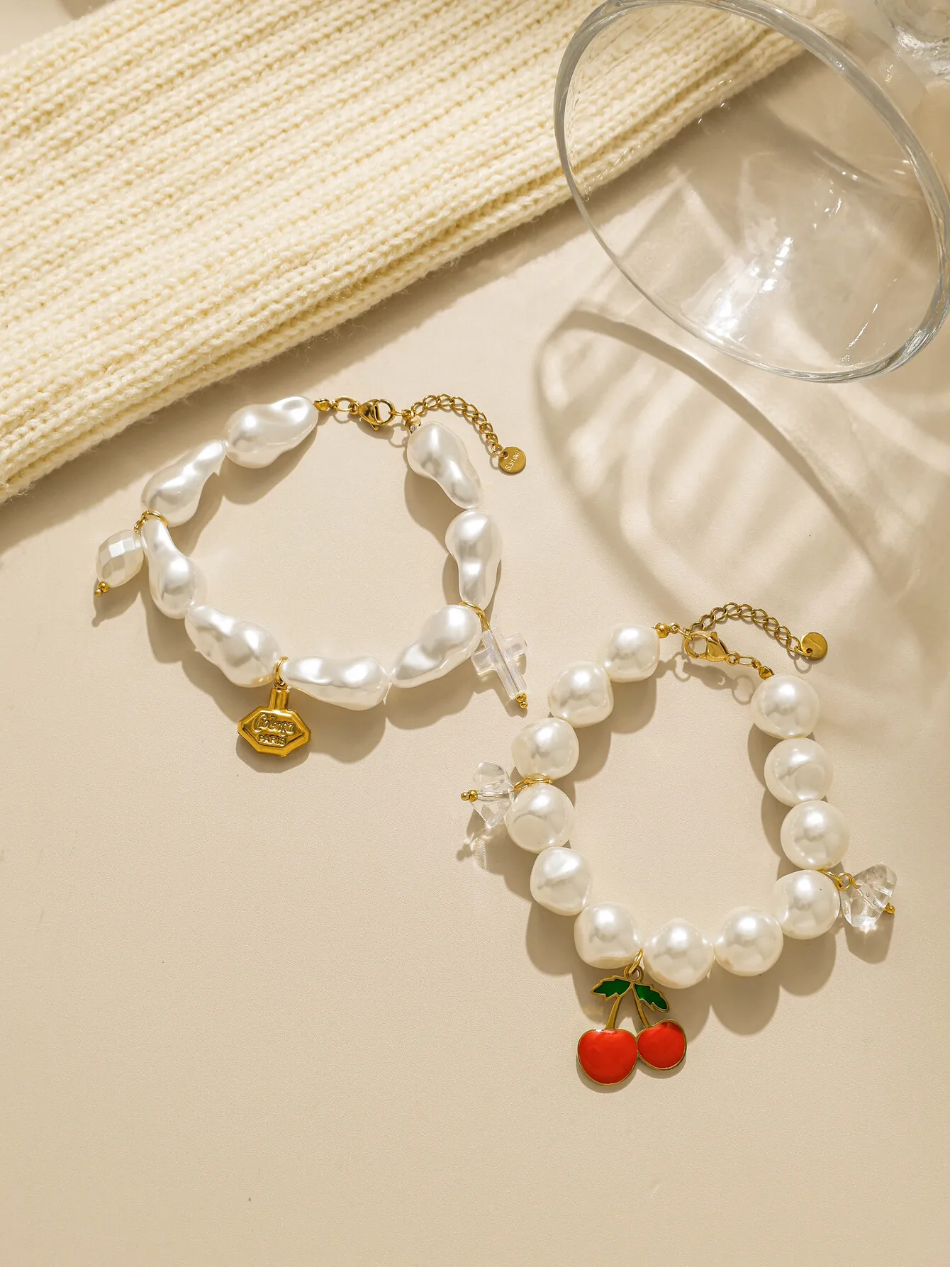 قلادة محفورة بشكل لطيف، صليب ماسي، قلادة كرزية، سوار سلسلة من اللؤلؤ، سلسلة ذهبية مكتنزة، مجوهرات عصرية وساحرة #2