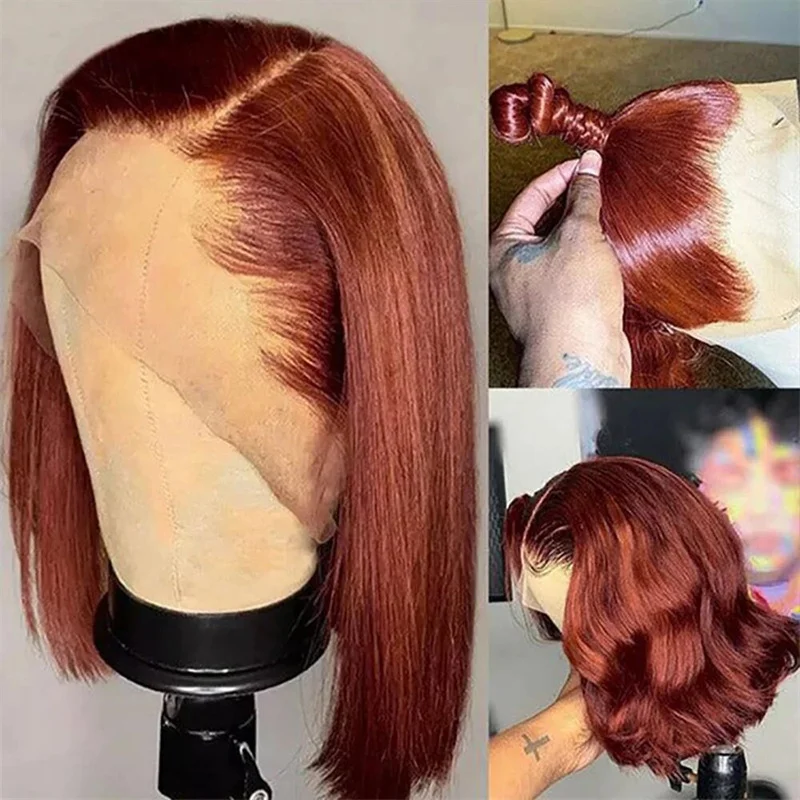 Glueless Straight Lace Front Wig para mulheres, macio, curto, laranja, marrom, cabelo de bebê, pré-arrancadas, resistente ao calor, 18 Polegada