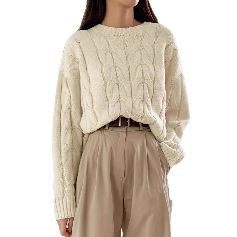Maglione pullover da donna autunno inverno twist lavorato a maglia maglione girocollo ampio tinta unita versatile alla moda confortevole Petite