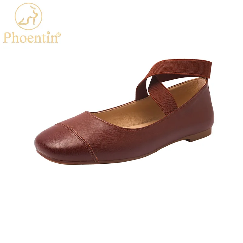 Phoentin retro miękkie baletki 2023 damskie z krzyżem na niskim obcasie eleganckie przytulne buty na co dzień plus rozmiar 43 mieszkania brązowe
