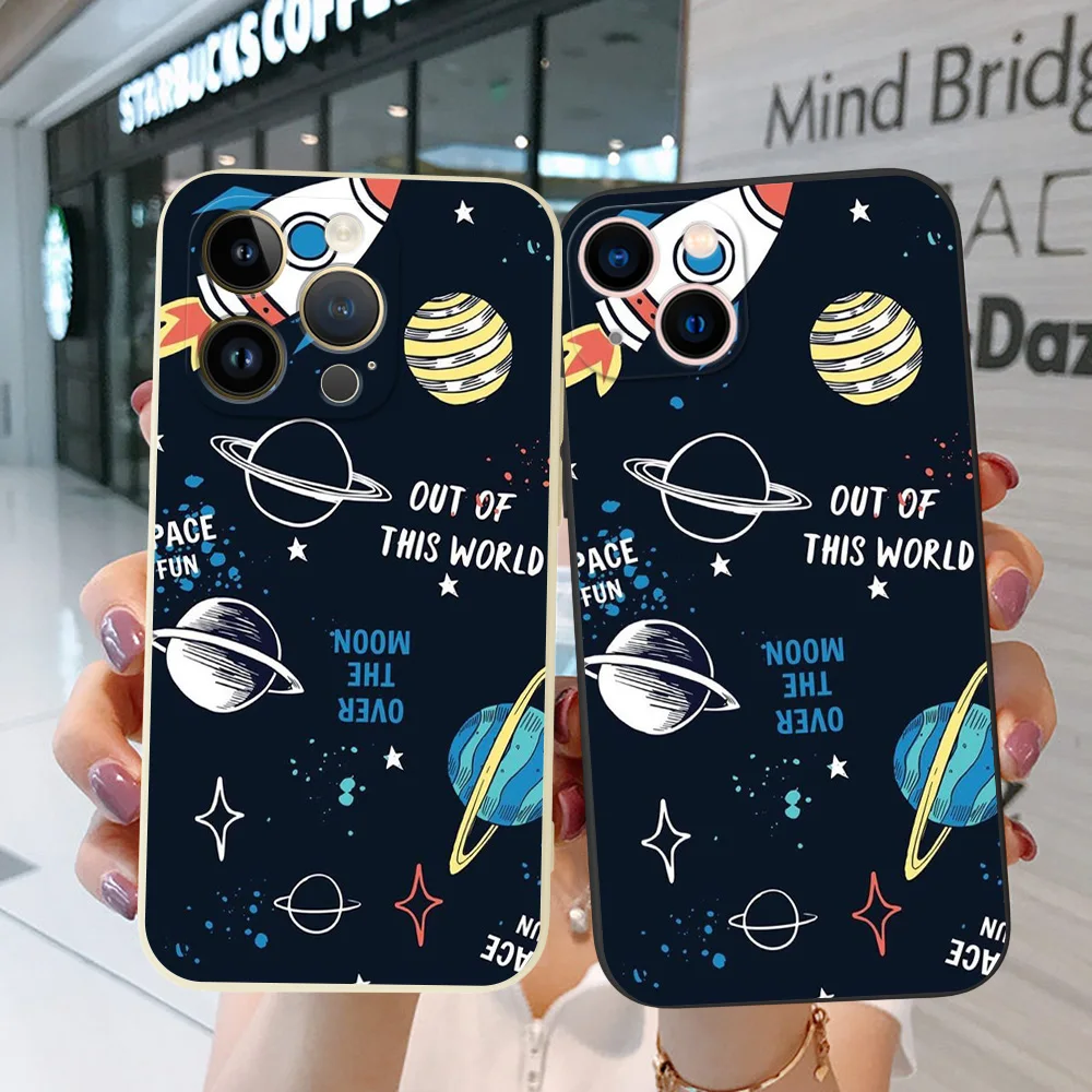 Case For Iphone 15 14 13 12 11 Mini Pro MAX 6 6s 7 8 Plus X 10 XR XS Phone Cover Silcone space rocket universe