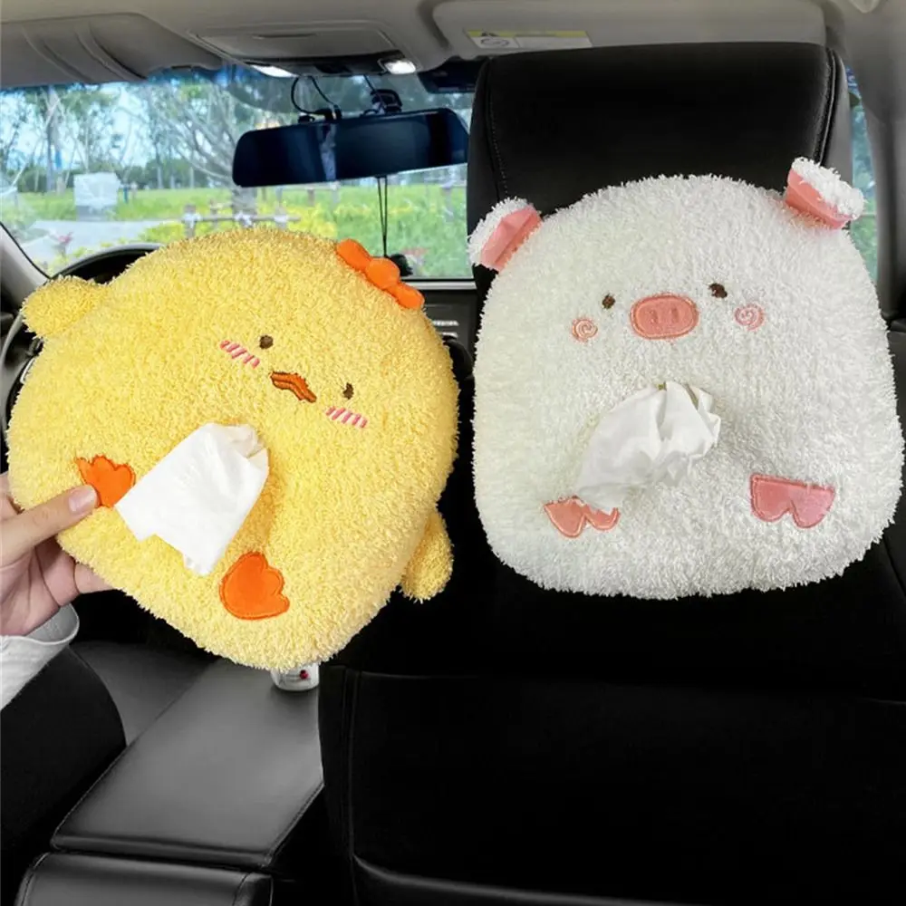 New Cute Cartoon Car Tissue Box Penguin Polar Bear Universal Auto Paper Box Plush Napkin Holder for Car Seat Back