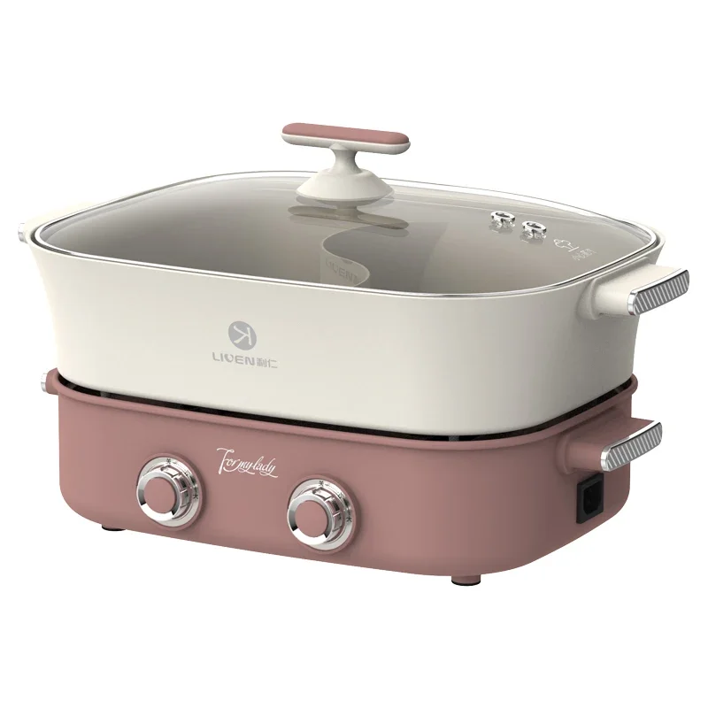 220V Premium Split Yin Yang Hot Pot, Large Capacity Electric Cooker, Multi-Functional Cooking Pot for Hot Pot & Stir Fry