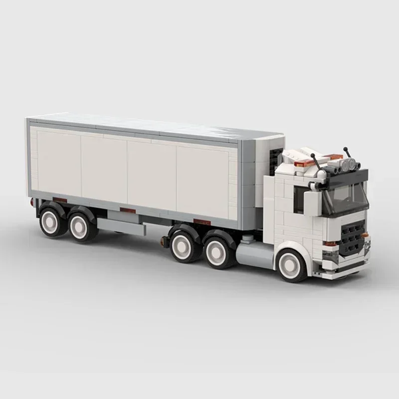Weißer LKW mit Anhänger Geschenke Weihnachten Stadtauto Modell Moc Bausteine Spielzeug DIY Sets Montagetechnologie Modulare Blöcke
