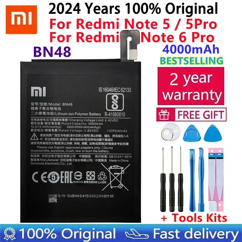 

100% Original New BN48 High Capacity 4000mAh Replacement Battery for Xiaomi Redmi Note 5 Note 6 Pro Batterie Batteries + tools