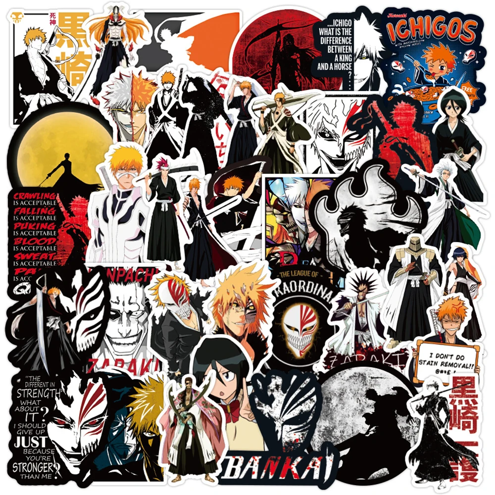 10/30/50pcs Kurosaki Ichigo Bleach Cartoon Stickers Girls Rukia Inoue Sticker Car Laptop Skateboard Phone Kenpachi Anime Decal