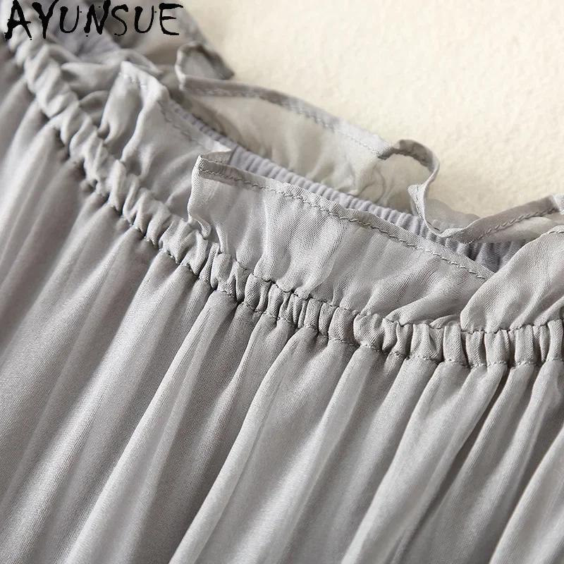 AYUNSUE-Vestidos Largos de seda de morera para mujer, ropa elegante sin mangas para verano, 100%