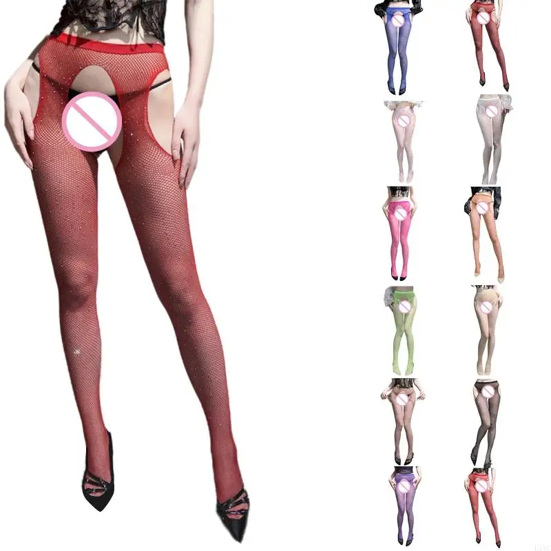

L5YC Suspender Pantyhose Rhinestones Thigh High Stockings Garter Belt Tights