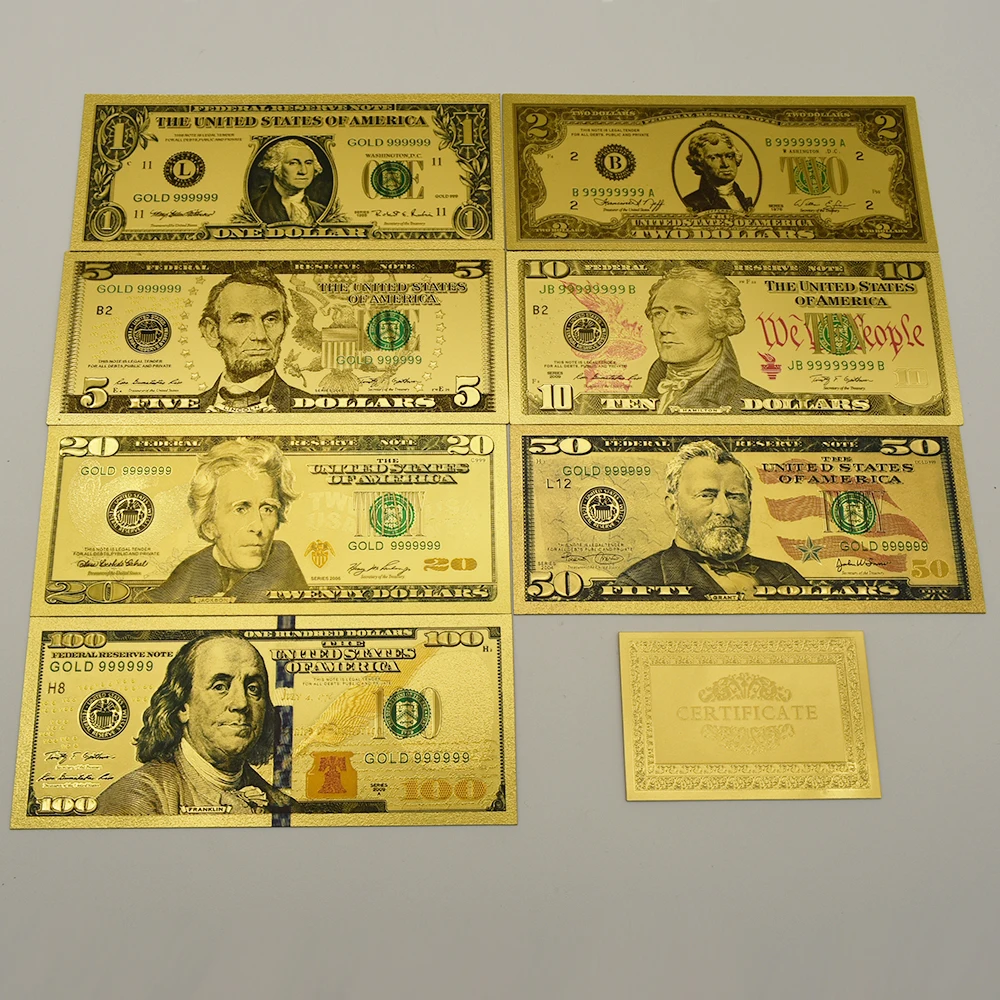 14 Pcs/set US 1/2/5/10/20/50/100 U.S. Dollar Gold-plated Silver Gold Foil Banknote Home Decoration Plastic Money Collection Gift