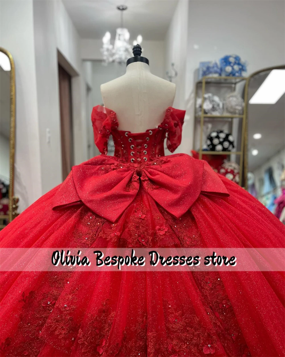Appealing Red 15 Years Quinceanera Dresses Beads Crystal Lace Applique Bow Ruffles Ball Gown Birthday Party Dress Customized