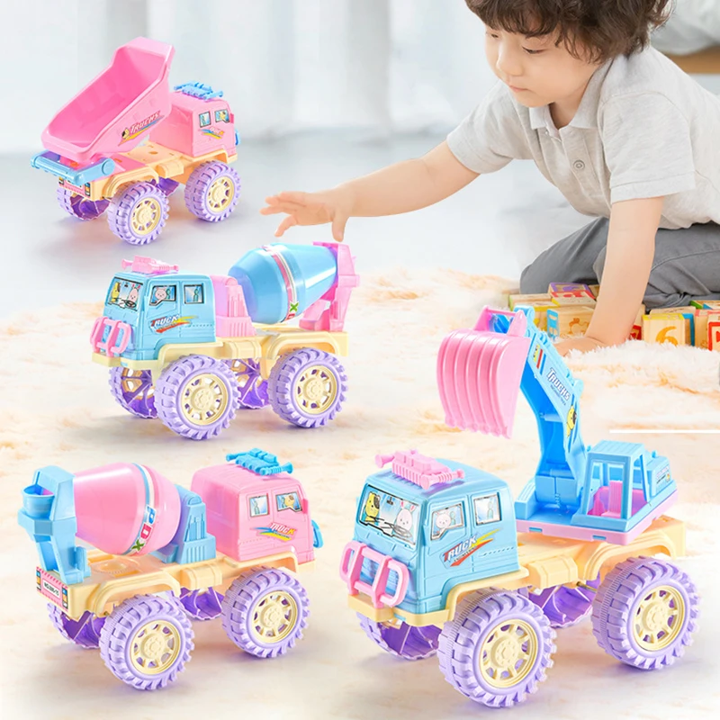 Creative Cartoon Children's Engineering Car Toys Funny Skidding Excavator Mixer Truck Toys Girls Boys Baby Holiday Birthday Gift