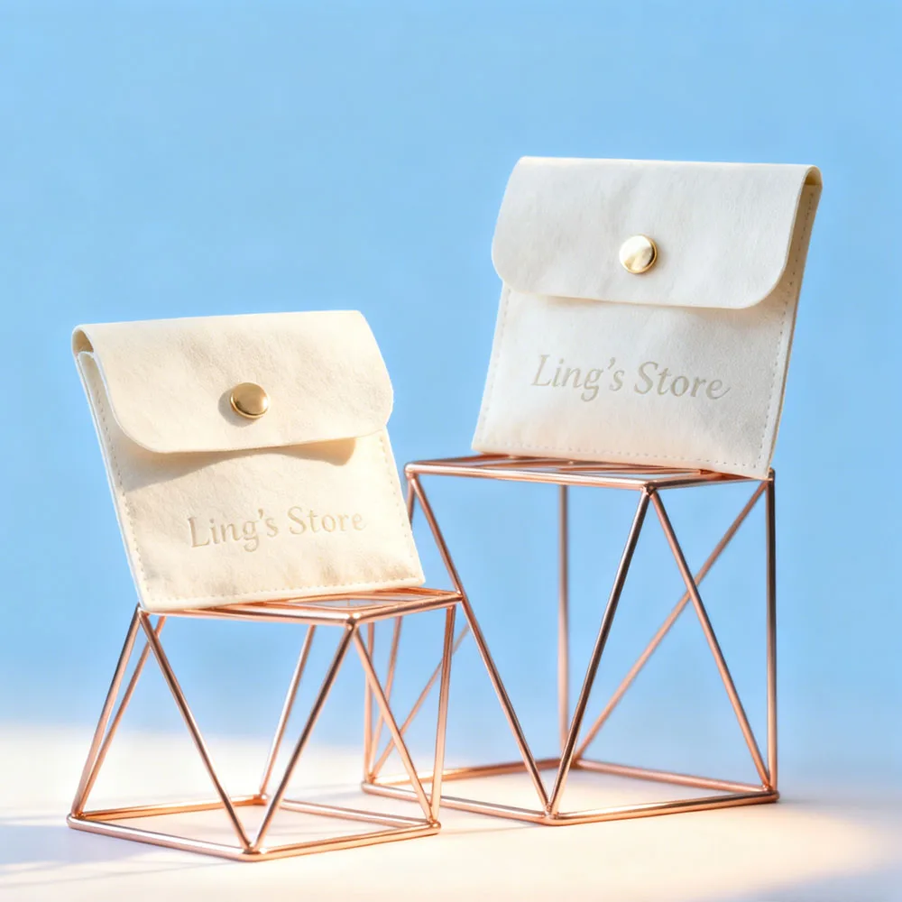 

Beige Microfiber Jewelry Small Gift Bags Custom Logo Size Design Ring Packaging Organizer Pouch Wedding Favor Candy Bag Business