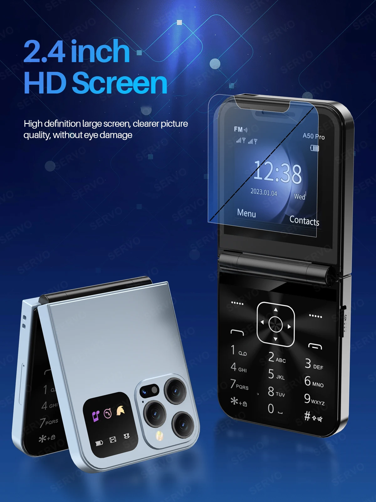 SERVO A50 PRO Foldable Mobile Phone Dual SIM Standby Call Recording Speed Dial Blacklist FM Radio 2G GSM Button Flip Cellphones