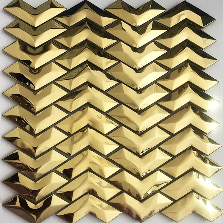 ✨Self-Adhesive Wallpaper Sticker✨ - Metal Mosaic Tiles Hexagon Shape, Gold Stainless Steel Peel & Removable for KTV Bar TV