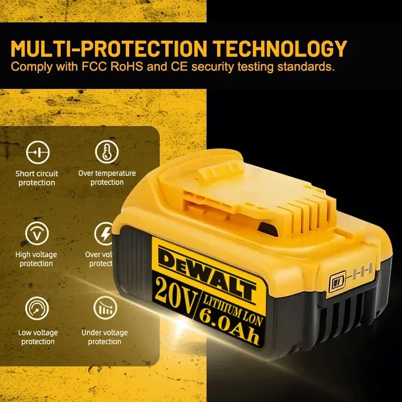 Hoge snelheid 100% echte Dewalt 20V batterij, 2AH 5AH 6AH oplaadbare lithium-ion batterij, Dewalt DCB200 elektrisch gereedschap batterij