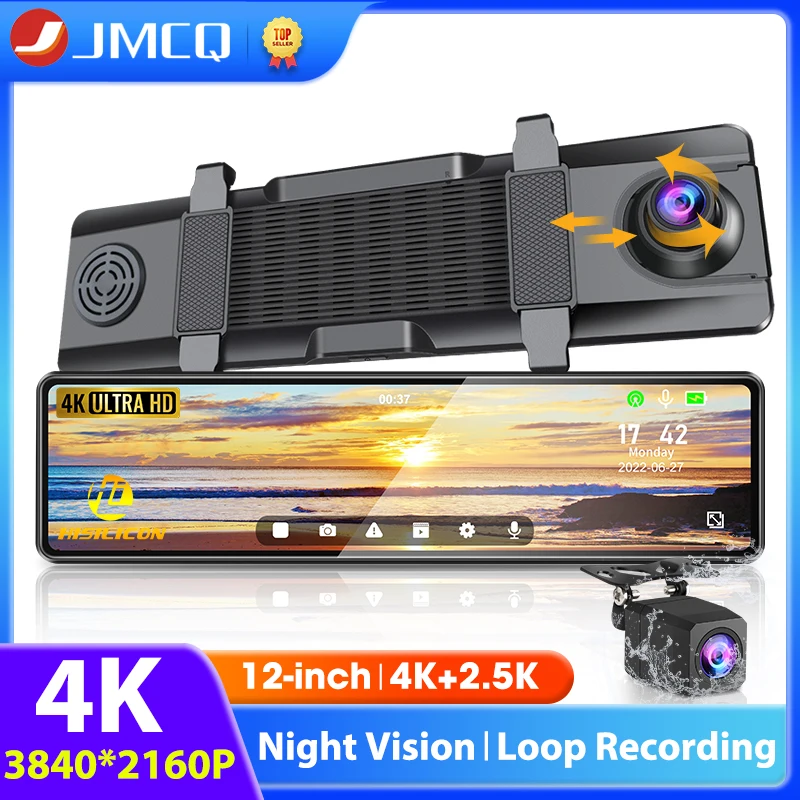 

JMCQ 12-inch Car DVR 4K+2.5K Dash Cam 2160P Right Lens Recorder Dual Lens Rear View Camera Super Night Vision Loop Recording