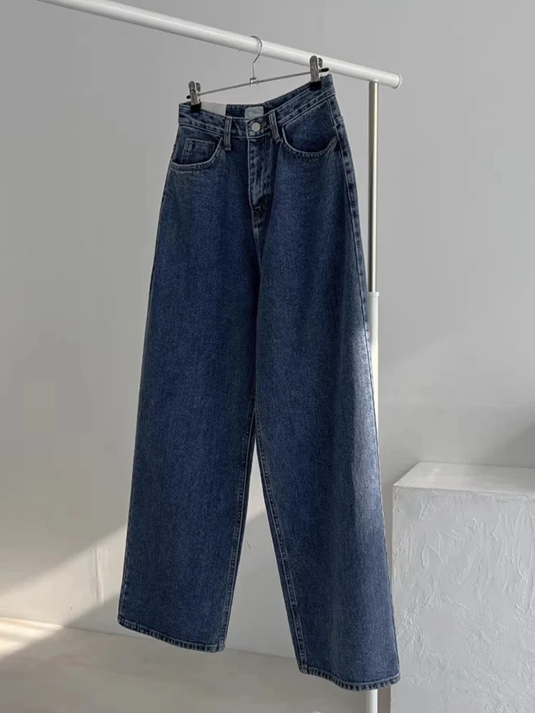 

High Waist Vintage Waed Wide Leg Jeans Women's Long Pants Autumn Faion Chic Versatile Button Closure Straight Cut Denim
