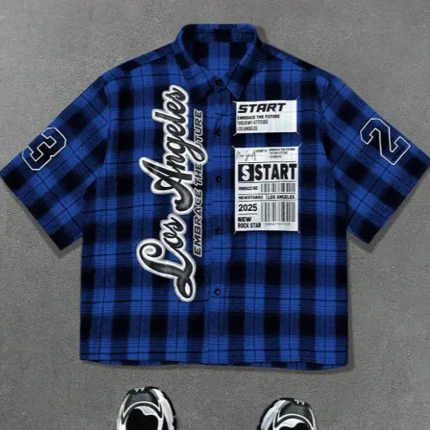 Men's Casual Sve Woven Shirt Letter Print Loose Fit Short Sleeve Cleanfit Style PU Leather Fabric Deformation Resistant