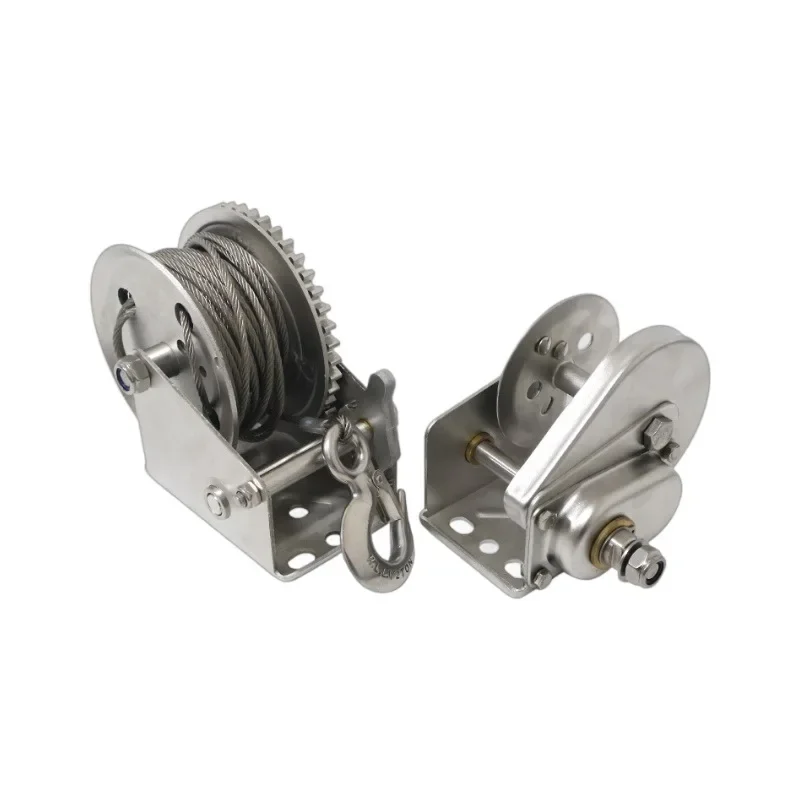 304 Stainless Steel 1200 Pounds Manual Lock Hand Winch Two Way Wire Rope Coil