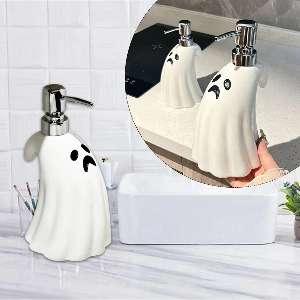 ABRB-ハロウィンゴーストソープディスペンサー、詰め替え可能なゴーストソープディスペンサー、バスルーム、寝室、キッチン用