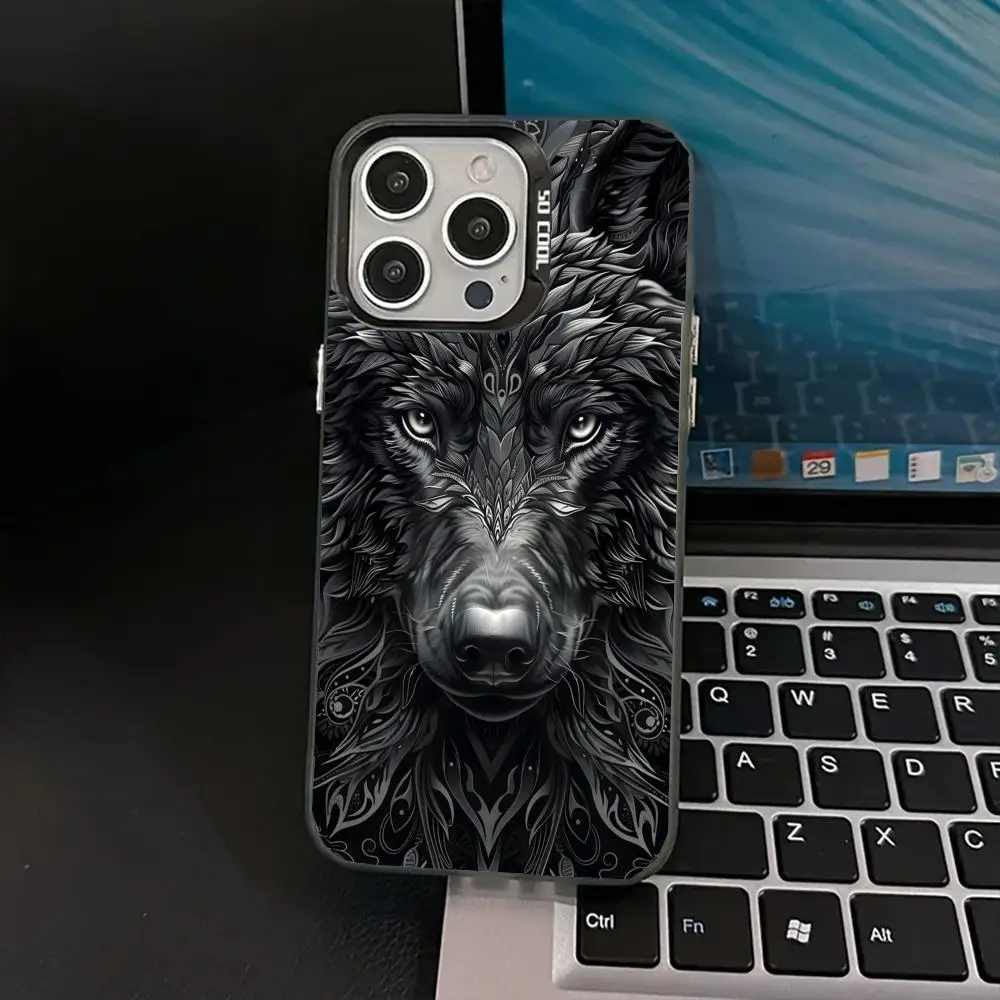 Schwarze Fierce Animal-Hülle für iPhone 16, 15, 14, 13, 12, 11 Pro/Max/Plus, stoßfeste Rückabdeckung, Anti-Fingerabdruck