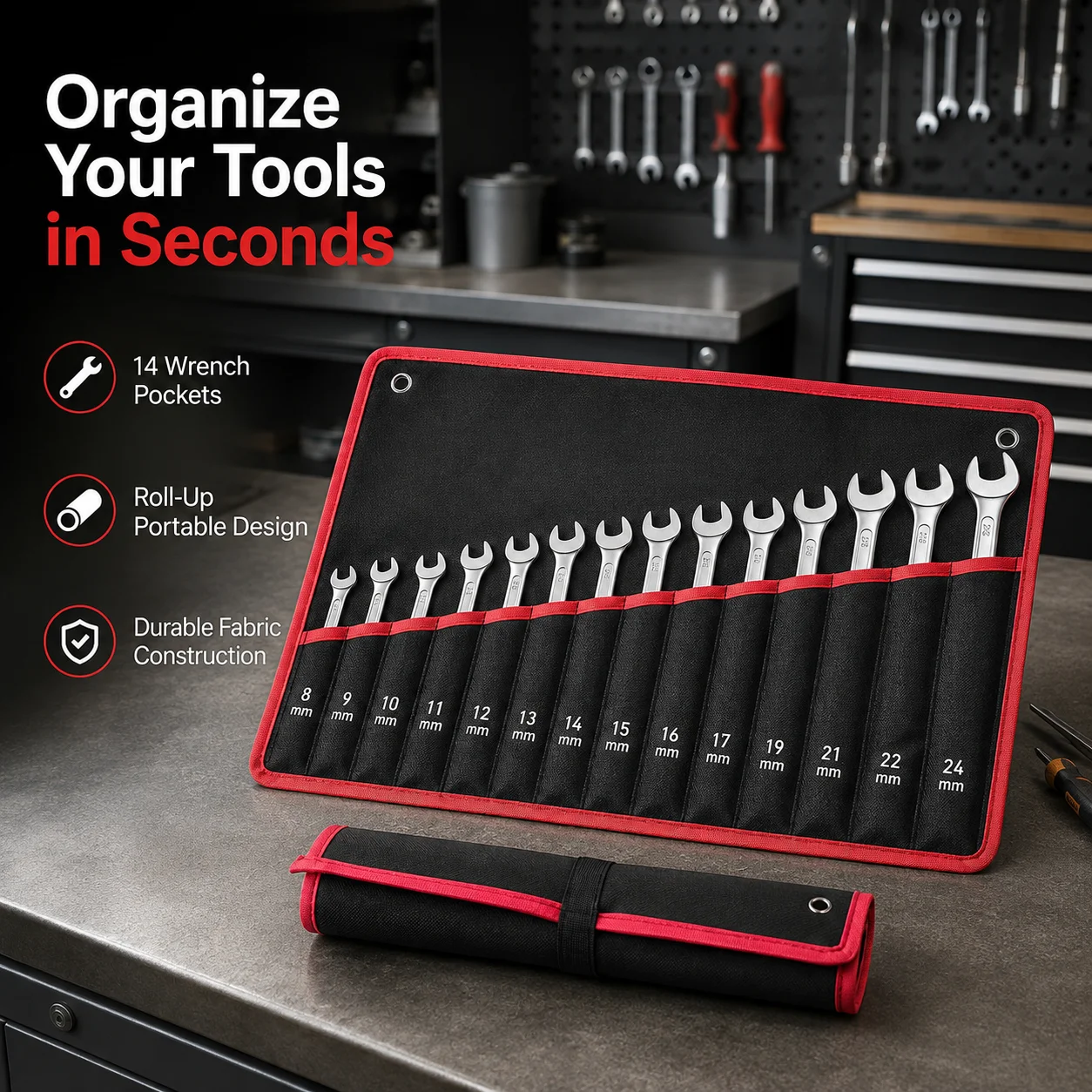Wrench Storage Bag Open End Ring Spanner Organizer Multifunctional Tool Pouch for Tools