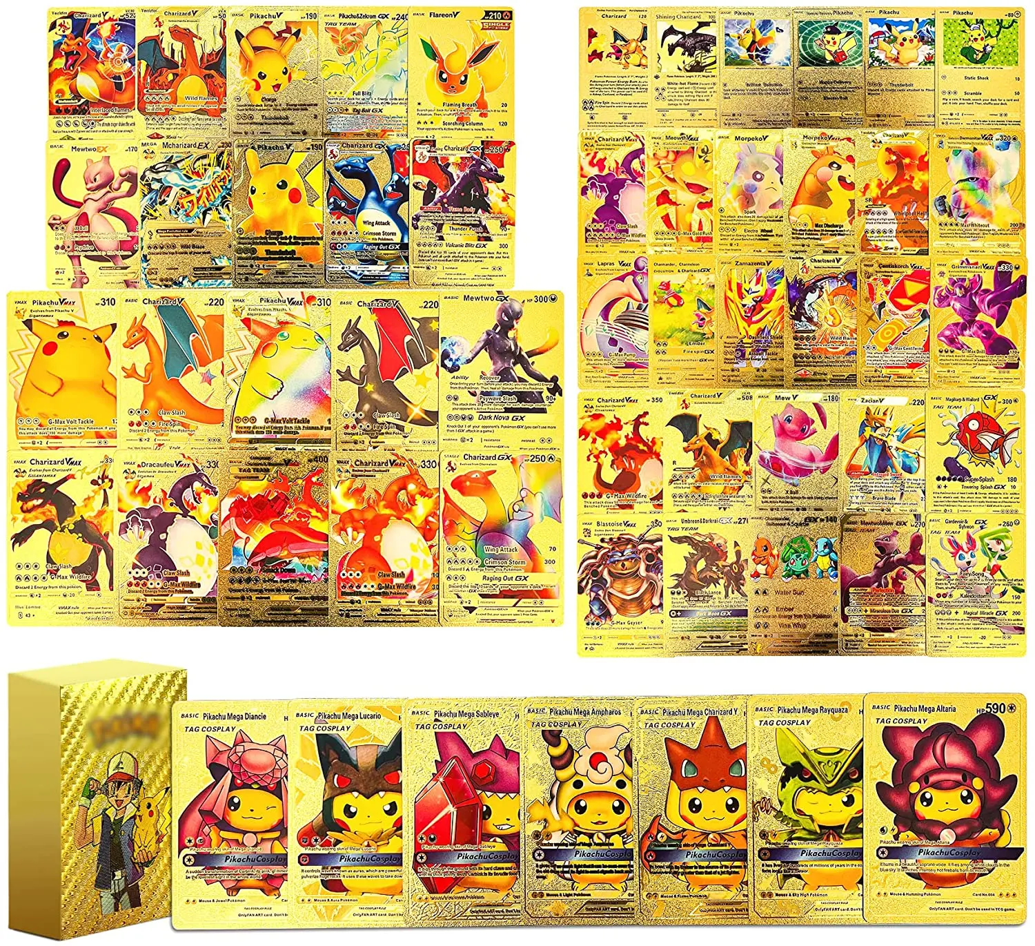 New Pokemon Cards Metal Gold Silver Vmax GX Card Box Charizard Pikachu Rare Collection Battle Trainer Card Children Toys Gift V