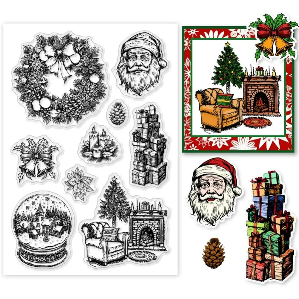 1pc Weihnachten Thema Klar Stempel Santa Claus Silikon Stempel Kranz Glocke Geschenk Transparent Gummi Stempel Siegel Papier Briefmarken