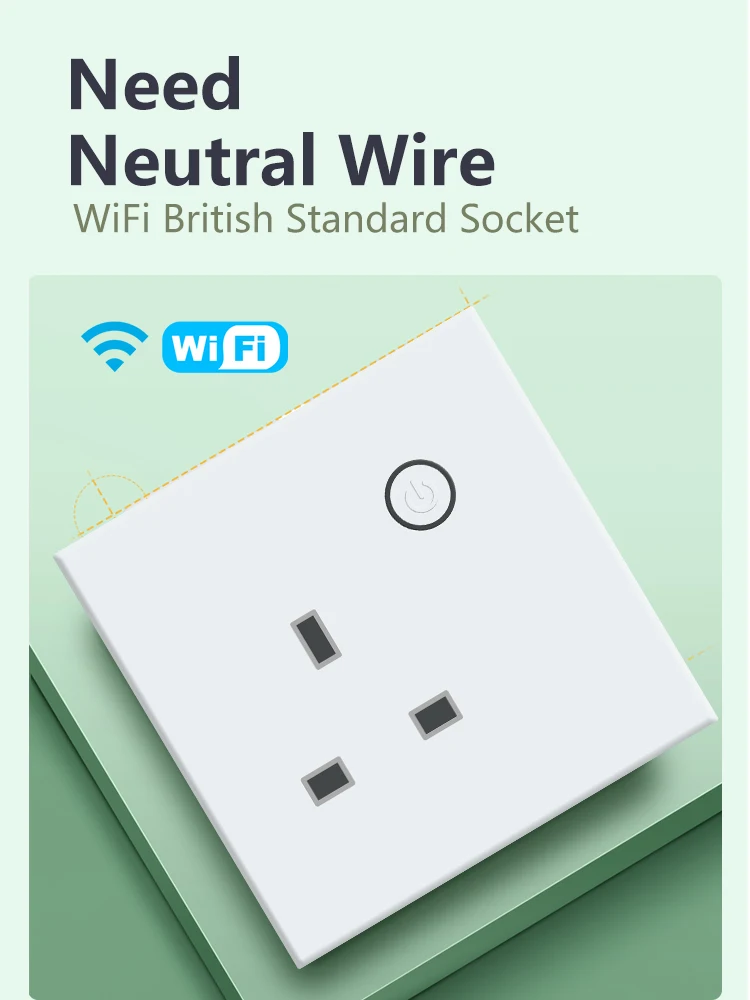 Logen WiFi UK Smart Socket Timing Schedule Plastic Energy Monitoring Socket Neutral Wire 13A Tuya Smart Life Alexa Control 220V