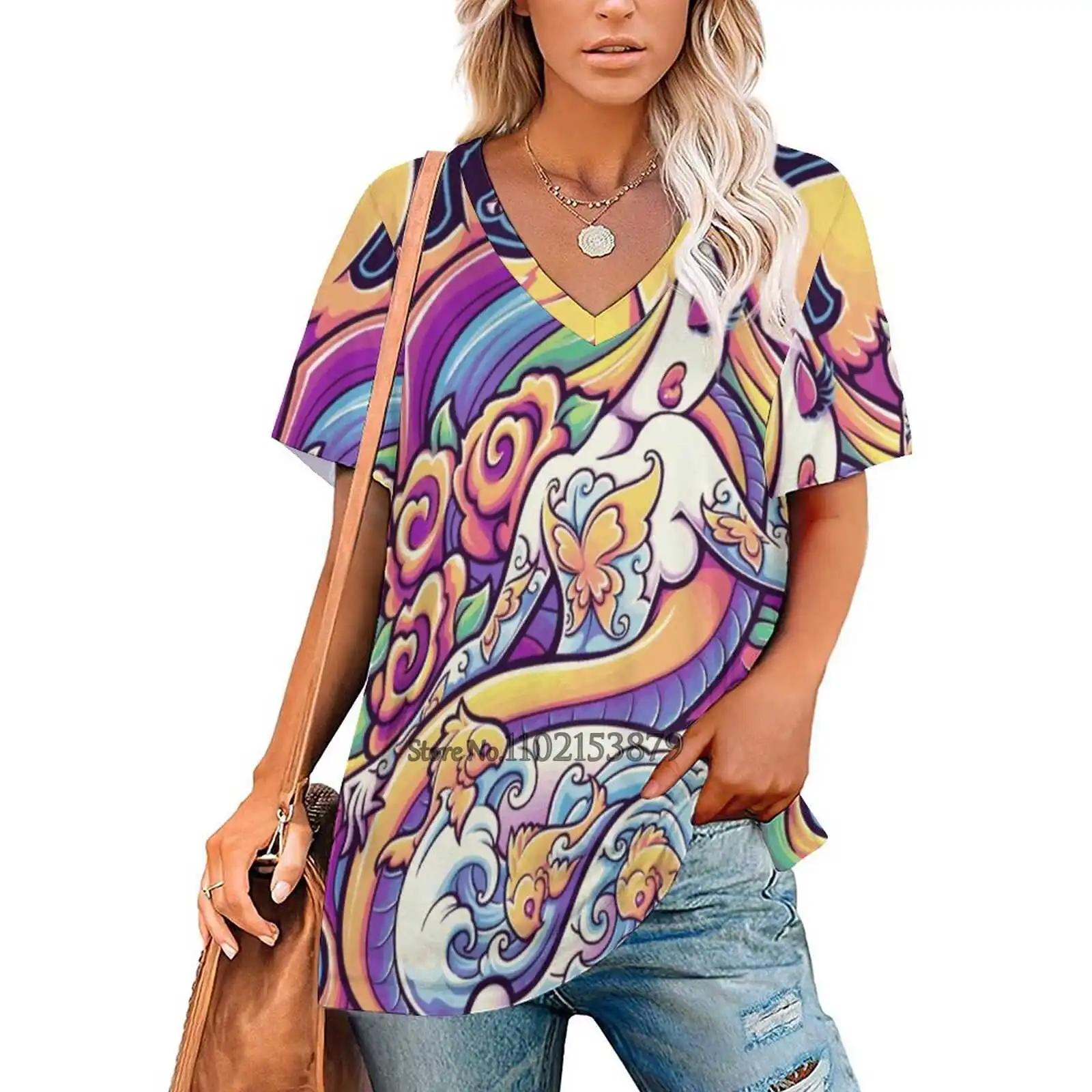 Genesis Zipper Sexy T-Shirt Casual Tops Hollow Pullover Ladies Top T Shirts Tattoo Rainbow Up Nature Eden Eve Flower Rose Snake